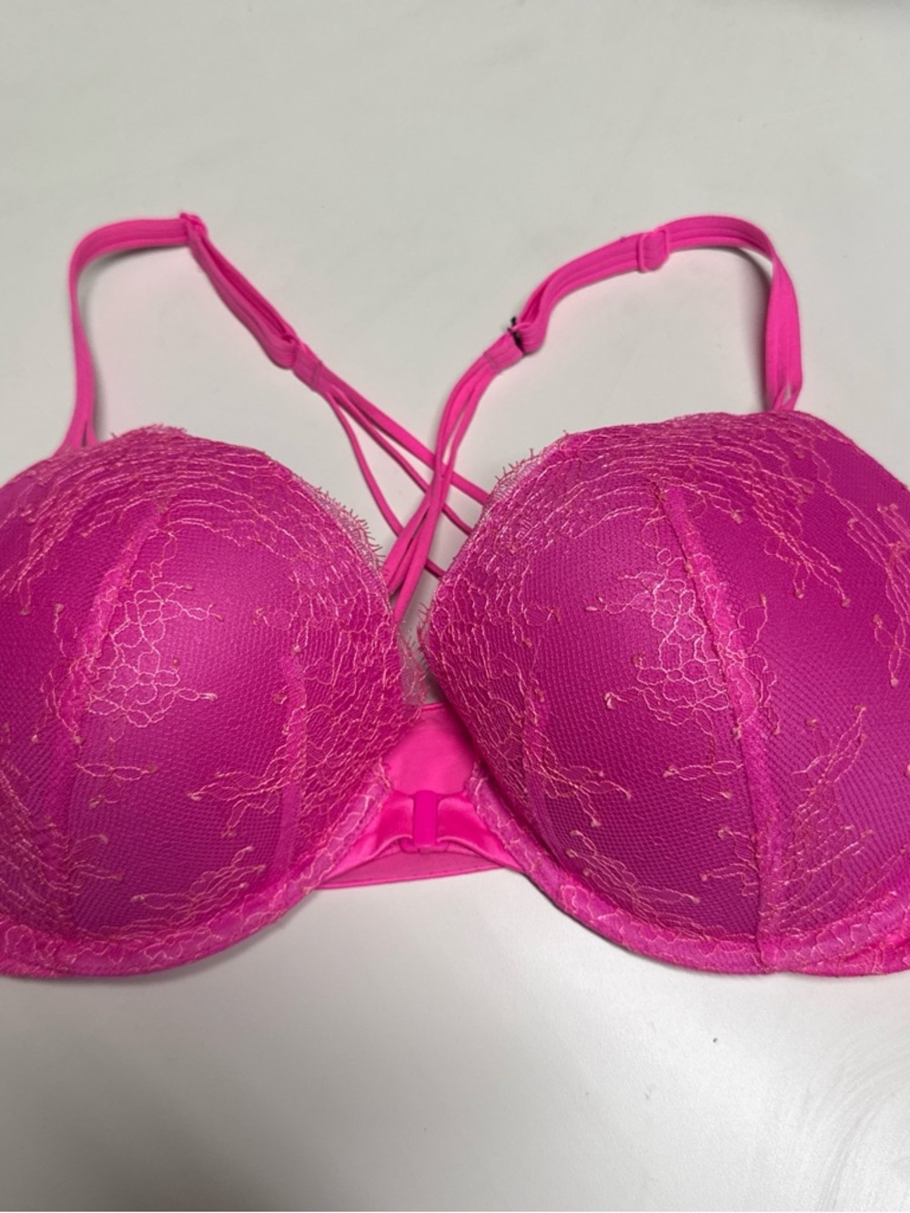 Victoria's Secret Bright Pink Lace Push-Up Bra with Strappy Detail